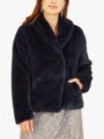 Yumi Short Wrap Faux Fur Coat, Navy