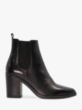 Dune Prea Leather Block Heel Ankle Boots, Black