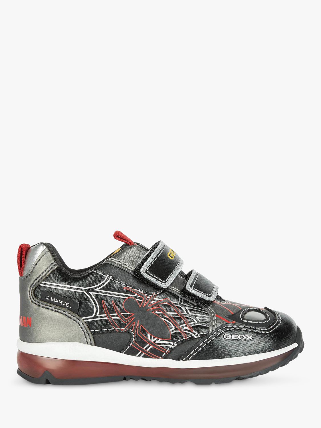 banda Pronombre Peave Geox Kids' Todo Spider-Man Light-Up Trainers, Black at John Lewis & Partners