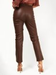 Little Mistress Faux Leather Front Split Hem Trousers, Dark Brown