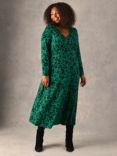 Live Unlimited Curve Floral Print V Neck Jersey Midi Dress, Green