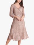 Gina Bacconi Libbie Midi A-Line Sequin Knee Length Dress, Latte