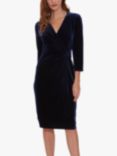 Gina Bacconi Alexxia Velvet Wrap Dress, Navy