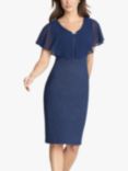 Gina Bacconi Aris V-Neck Chiffon Cape Metallic Dress, Navy