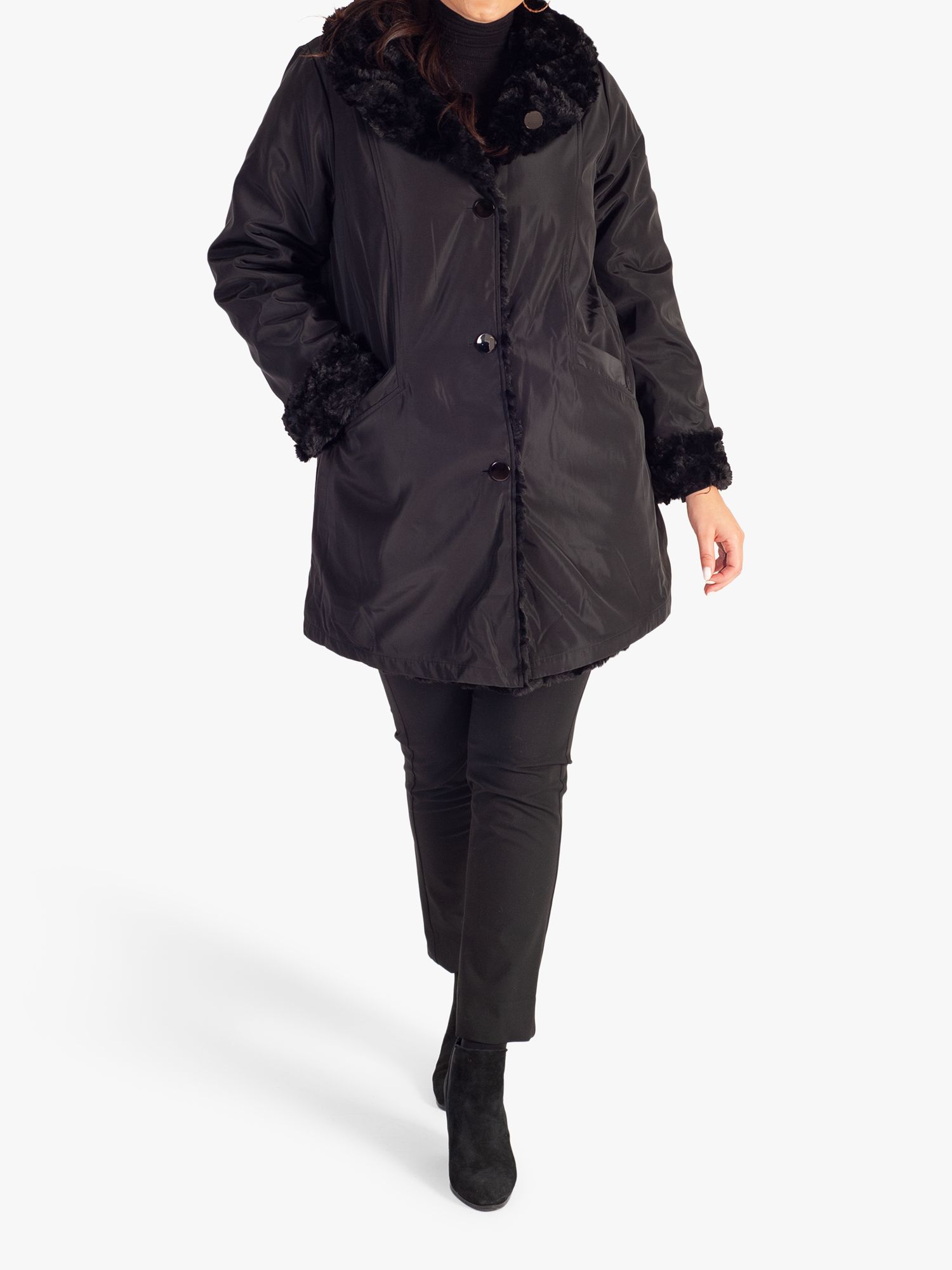 chesca Faux Fur Reversible Coat, Black at John Lewis & Partners