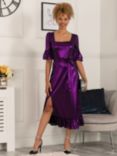 Jolie Moi Janice Square Neck Frill Midi Dress, Dark Purple