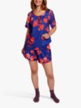 HotSquash Floral Print Shorts Pyjama Set, Blue/Red