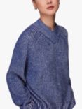 Whistles Plated Rib V-Neck Wool Blend Jumper