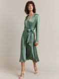 Ghost Meryl Satin Button Dress, Antique Green