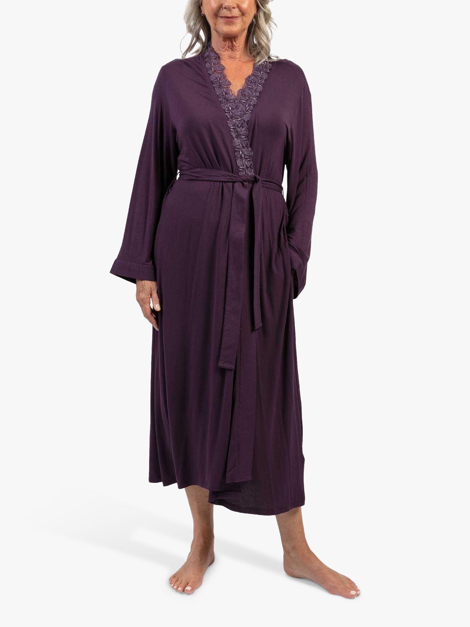 Nora by Cyberjammies Maeve Lace Detail Knit Dressing Gown, Purple at John Lewis & Partners