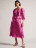 Ted Baker Victoir Abstract Print Ruffle Detail Midi Dress, Pink, Pink