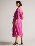 Ted Baker Victoir Abstract Print Ruffle Detail Midi Dress, Pink