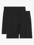 John Lewis ANYDAY Kids' Adjustable Waist Stain Resistant School Shorts, Pack of 2, Black, Black