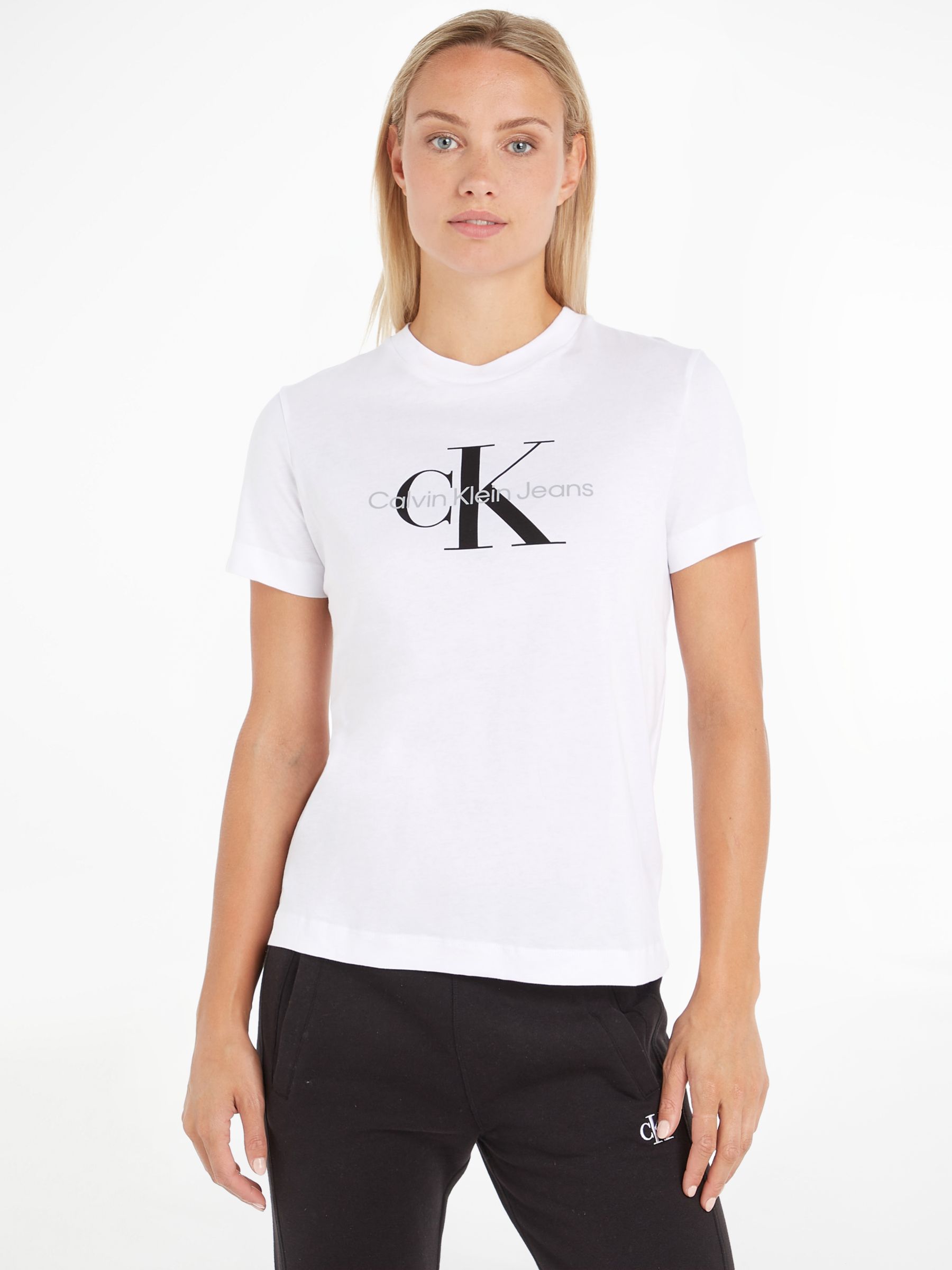 Calvin Klein Monogram Lewis Logo White T-Shirt, & at John Partners Bright