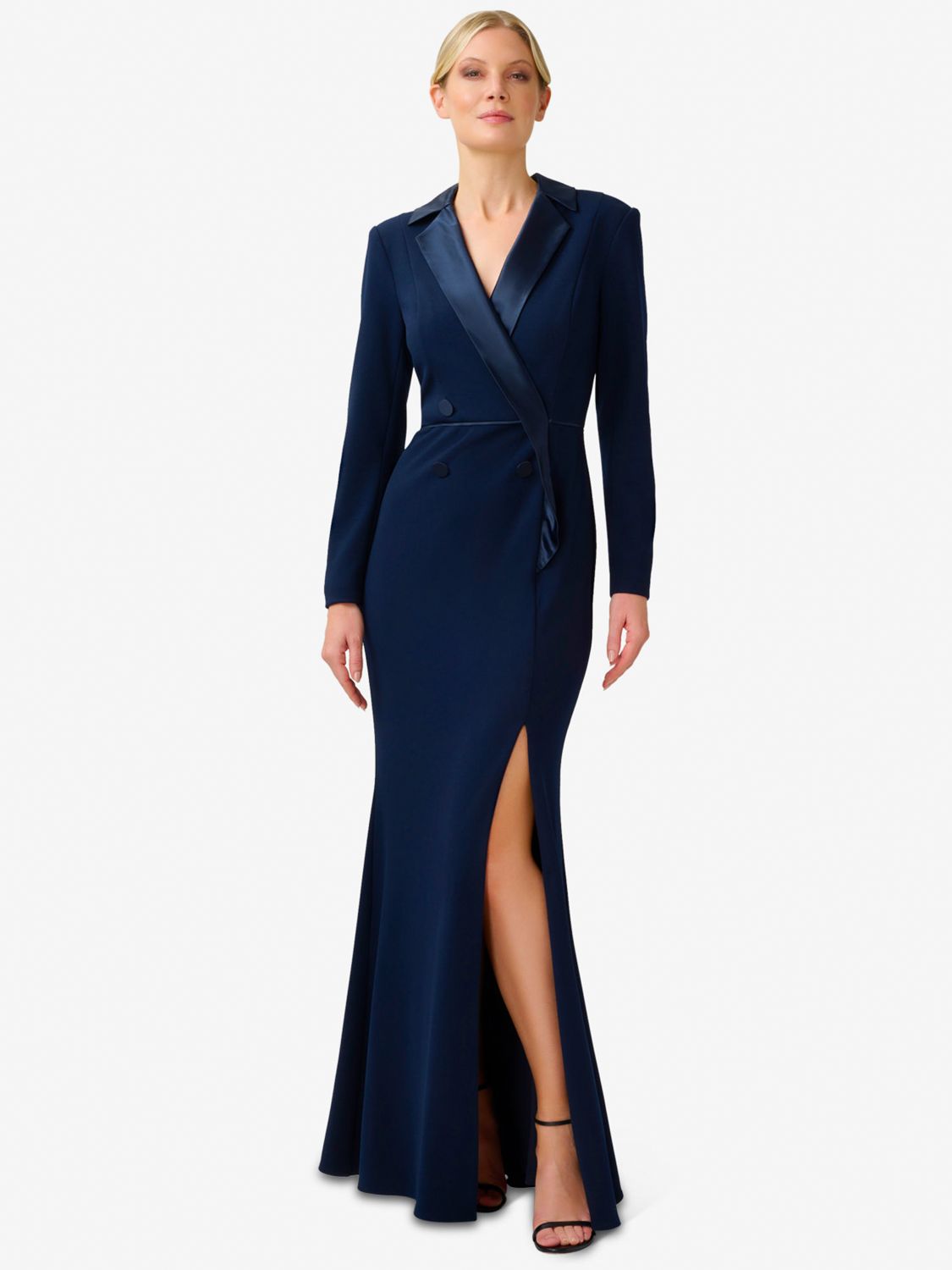 Adrianna Papell Crepe Tuxedo Maxi Dress Midnight at John Lewis