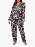 Wolf & Whistle Abstract Leaf Satin Pyjama Set, Black/White