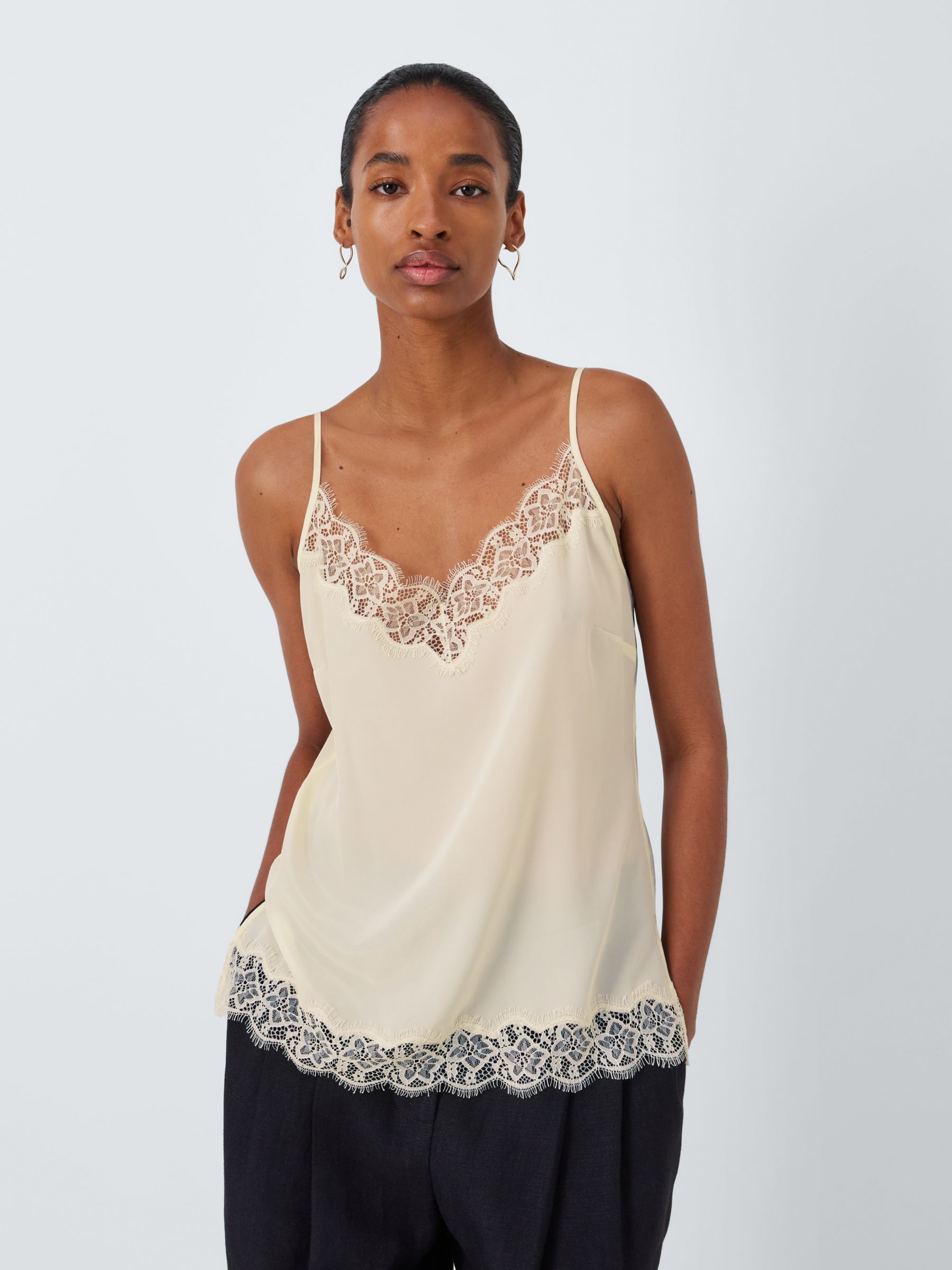 White Lace Cami Sleeveless V-Neck Relaxed Fit Satin