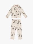Chelsea Peers Kids' Giraffe Organic Cotton Button Up Long Sleeve Pyjama Set, Cream/Multi