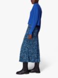 Whistles Blurred Floral Bias Midi Skirt, Blue/Multi