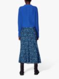 Whistles Blurred Floral Bias Midi Skirt, Blue/Multi