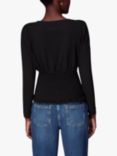 Whistles Square Neck Shirred Cotton Top, Black