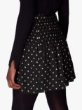 Whistles Polka Dot Shirred Mini Skirt, Black/Multi