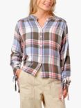 Burgs Bow Textured Check Blouse, Deep Olive Green