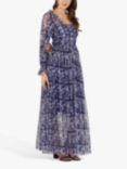 Lace & Beads Lana Floral Print Off Shoulder Maxi Dress, Blue