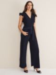 Phase Eight Kallie V-Neck Frill Jumpsuit, Navy