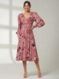 Jolie Moi Phoebe Long Sleeve Mesh Knee Length Dress, Pink