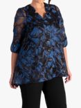 chesca V-Neck Organza Metallic Embellishment Shirt, Blue/Black