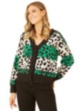 Yumi Animal Stripe Intarsia Knitted Cardigan, Green