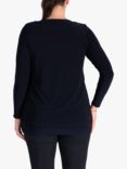 chesca Button Trim Top, Navy