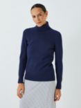 John Lewis Cashmere Roll Neck Jumper, Blue Navy