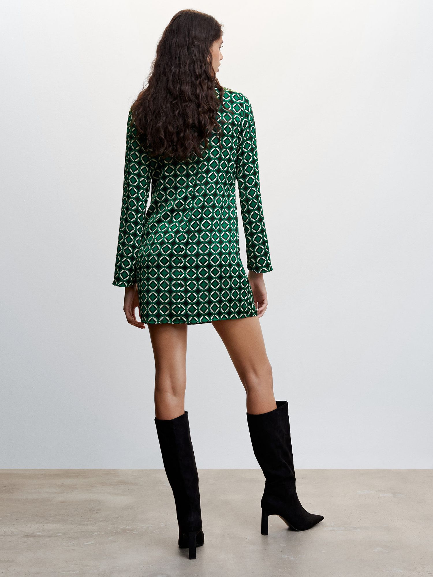 Mango Martin Geometric Print Mini Dress, Green/Multi, 14