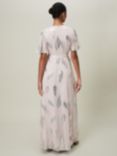 Phase Eight Larah Silk Blend Feather Print Maxi Dress, Misty Mauve/Silver