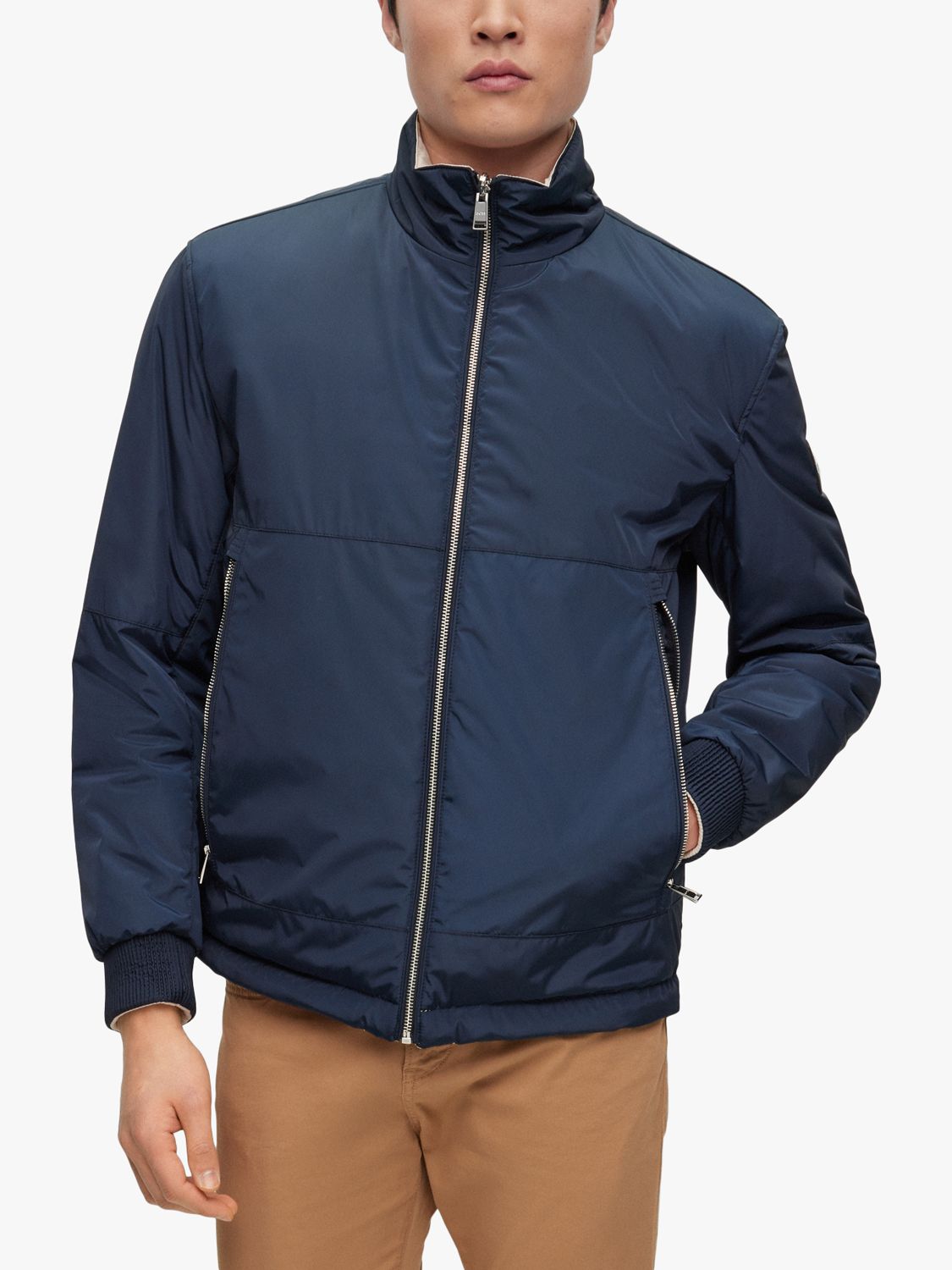 BOSS Crepin Reversible Zip Jacket, Dark Blue/Cream