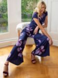 HotSquash Floral Print Wide Leg Jumpsuit, Navy/Lilac