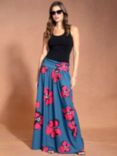 HotSquash Roll Top Maxi Skirt, Floral Teal/Coral