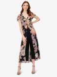 Adrianna Papell Floral Chiffon Cropped Jumpsuit, Black/Multi
