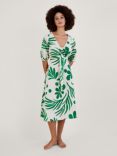 Monsoon Palm Print Tie Front Midi Dress, Green/White