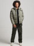 Superdry Touchline Short Padded Jacket, Dusty Olive Grid