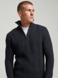 Superdry Wool Blend Cable Henley Jumper, Eclipse Navy