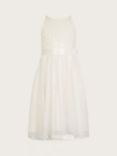 Monsoon Kids' Truth Sequin Rosette Detail Maxi Dress, Ivory