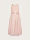 Monsoon Kids' Truth Sequin Bow Detail Maxi Dress, Pink