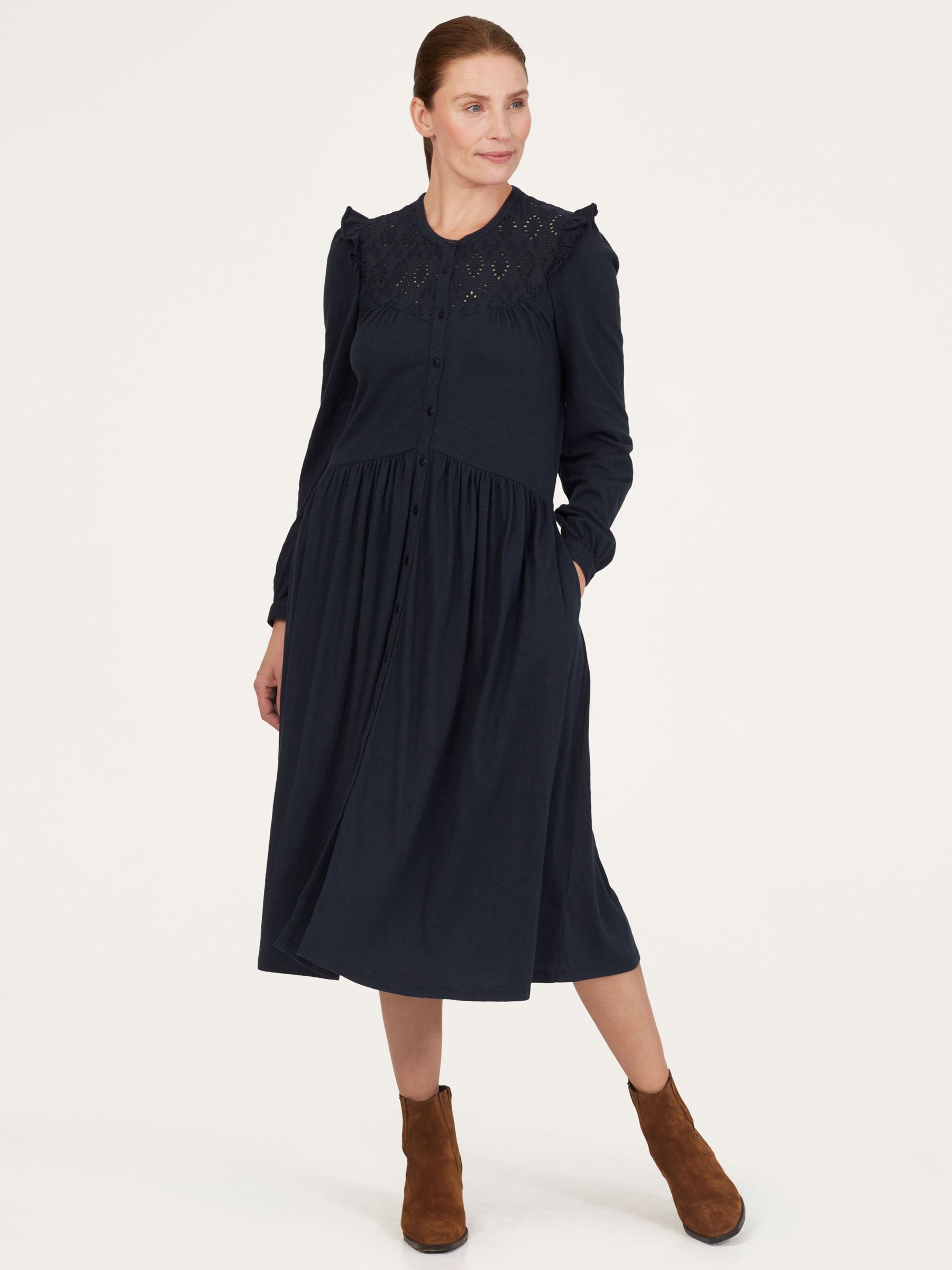 Thought Organic Cotton Pretty Broderire Dress, Navy