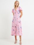 French Connection Eugie Floral V Neck Midi Dress, Sea Pink/Multi