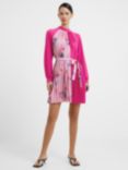 French Connection Eugine Floral Colour Block Crepe Pleated Mini Dress, Wild Rosa Solid/Multi