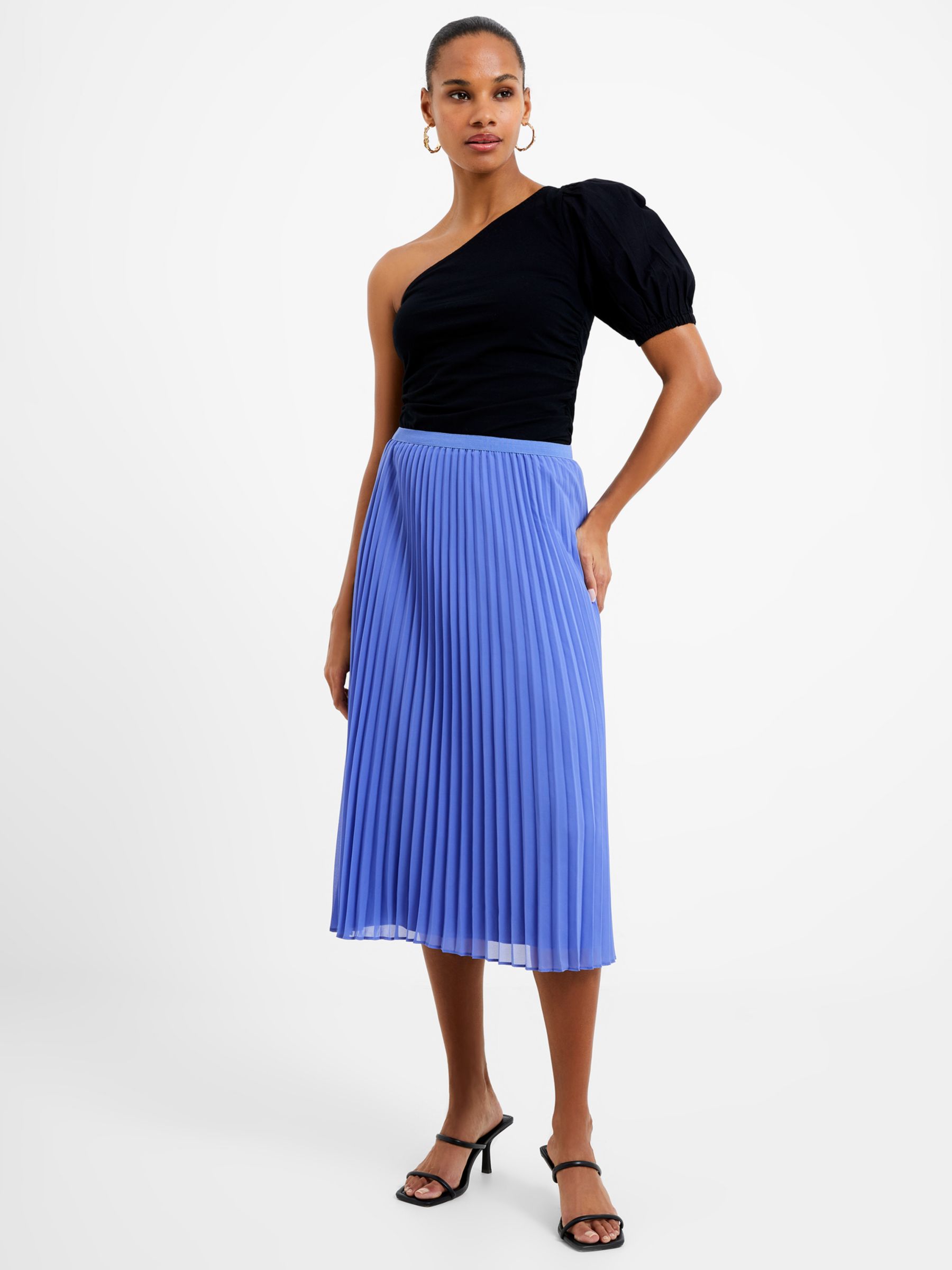 French Connection Pleated Solid Midi Skirt