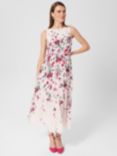 Hobbs Petite Carly Floral Midi Dress, Pink/Multi